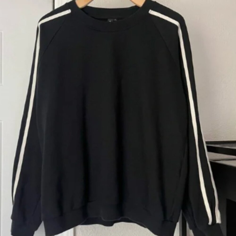 JONNY COTA black side stripe cotton terry crew neck boxy long sleeve sweater